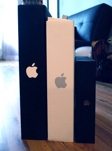 Three stylish little Apple boxes each smaller and cuter than the last.